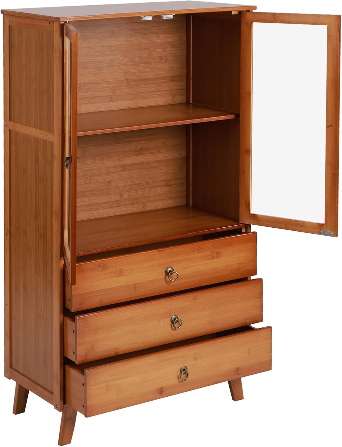 Kitchen Sideboard, Bamboo Pantry Dining Cupboard Buffet Cabinet Storage Cabinet with 2 Acrylic Doors for Living Room Dinning Room