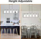 VINLUZ Contemporary Chandeliers Brushed Nickel 5 Light Modern Dining Room Lighting Fixtures Hanging, Kitchen Island Linear Pendant Lights Farmhouse Flush Mount Ceiling Light with Glass Shade