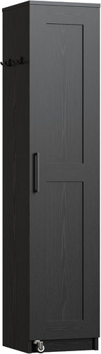 IRONCK Narrow Kitchen Pantry Storage Cabinet, 72" Slim Single Door with 6 Adjustable Shelves, Door Rack and Wheels, Space Saving Freestanding Storage Floor Cabinet for Small Place, Black