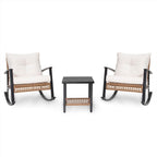 LAUSAINT HOME 3-Piece Rocking Bistro Set, Outdoor Patio Furniture with Thick Cushions and 2-Tier Coffee Table, Oversize Rattan Conversation Set for Garden, Balcony, Backyard (Beige)