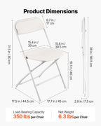 VEVOR 4 Pack Folding Chairs, Foldable Plastic Chair with Reinforced Metal Frame, Heavy Duty Portable Party Chairs, Stackable Indoor Outdoor Seat w/Non-Slip Feet for Event Dining Patio, 350lbs Capacity