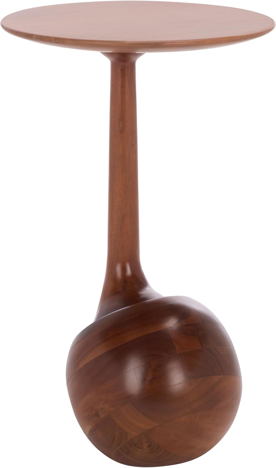 SAFAVIEH Home Collection - Irachi Solid Wood Accent Table with Sculptural Round Base in Walnut Finish, Modern Side Table, Fully Assembled (ACC3227A)