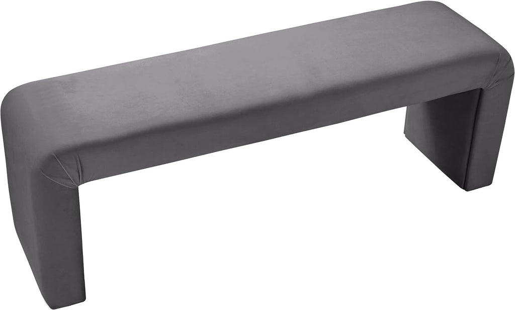 Meridian Furniture Minimalist Collection Modern | Contemporary Velvet Upholstered Bench, 53" W x 14.75" D x 18.25" H, Grey