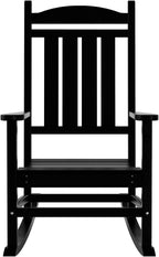 WO Home Furniture Patio Rocking Chair Farmhouse Outdoor HDPE UV Weather Resistant (Black)