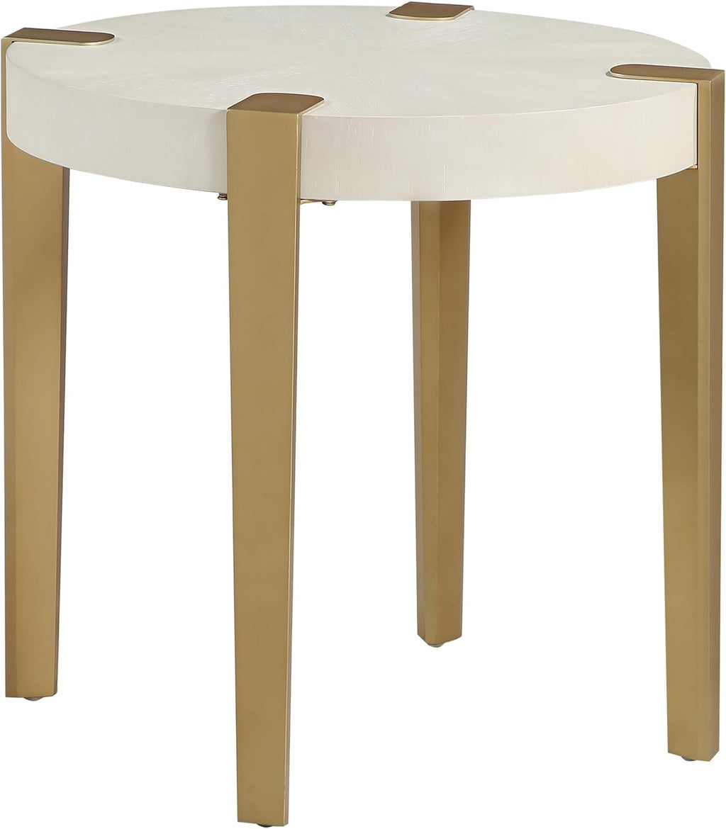 Steve Silver Furniture Gracie End Table, 24" H Table, Contemporary/Modern Design, Satin Gold Finished Metal Legs, 300lb Capacity, Living Room, Bedroom, 23.5" L x 23.5" W x 24" H, White