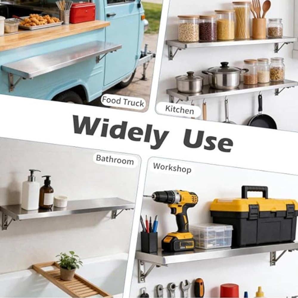 Laundry Folding Table Stainless Steel Wall Mounted Workbench, Desk Concession Shelf for Restaurant Garage Balcony Bathroom(40x40cm/16x16in)