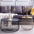 Round Side Table with Storage Shelf, Industrial Accent Furniture with Steel Frame, Fully Assembled, Modern Accent Side End Table for The Living Room and Bedroom(Gold,Small)