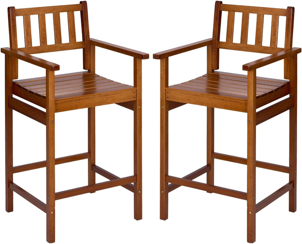 VINGLI Outdoor Bar Stools, Solid Wood Bar Stools Set of 2 Counter Height Bar Chairs for Outdoor Patio Garden Lawn