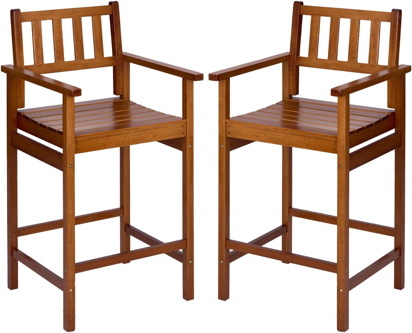 VINGLI Outdoor Bar Stools, Solid Wood Bar Stools Set of 2 Counter Height Bar Chairs for Outdoor Patio Garden Lawn