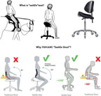 Adjustable Saddle Stool Chairs with Back Support Ergonomic for Medical Clinic Studio Salon Office and Home (Black)