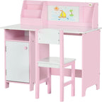 Toddler Table and Chair Set with Whiteboard and Storage Cabinet, Pink | Kids Writing Desk and Homework Table for Drawing, Learning, and Playroom Activities