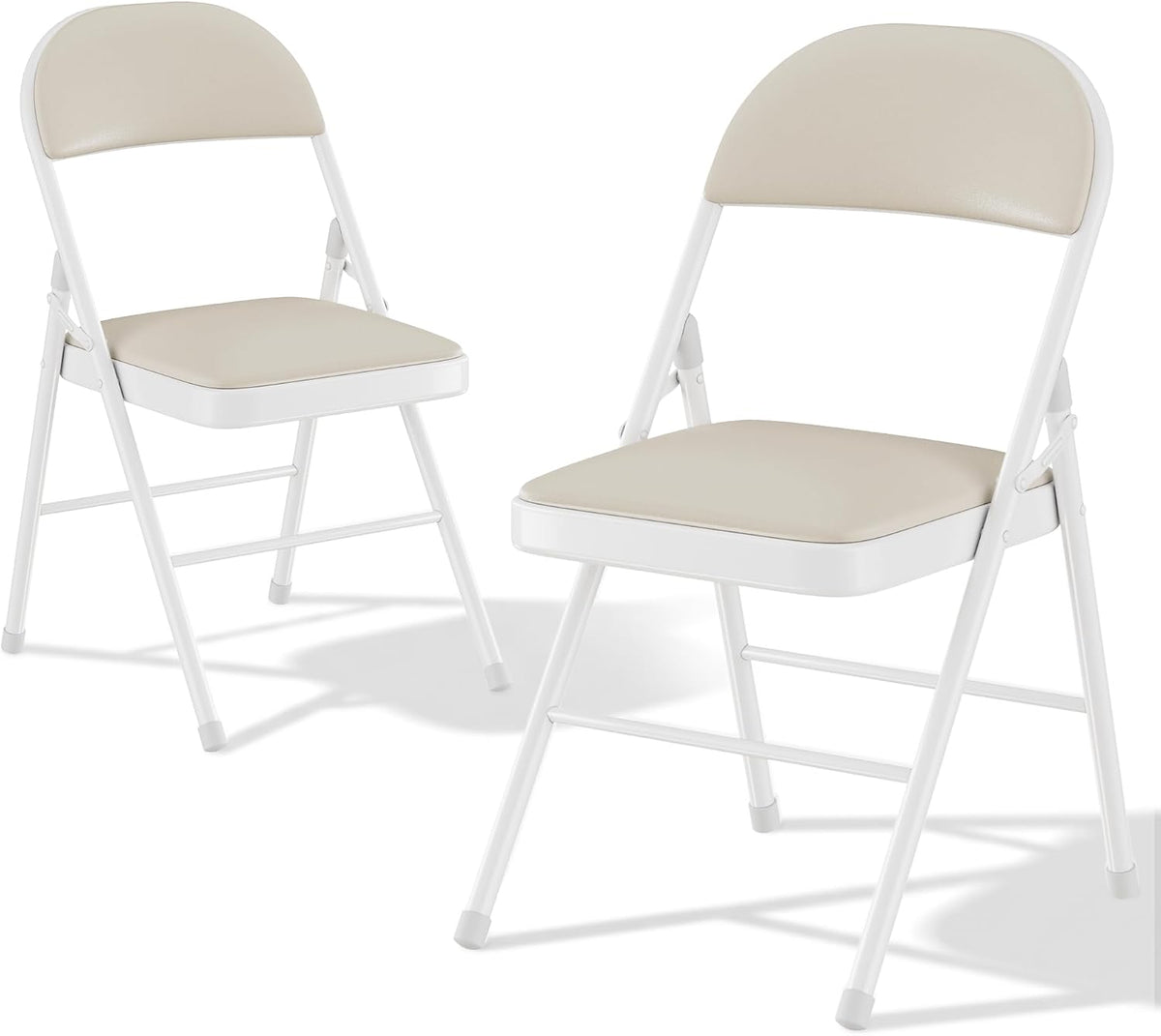 VECELO Folding Chairs Set of 2, Faux Leather Padded, Beige | Folding chairs with comfortable PU leather padded seat, Sturdy metal frame, Space saving design for office dining party