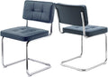 ONEVOG Retro Kitchen & Dining Chairs Set of 2, Mid Century Modern Dining Seat 19.3" with Faux Leather Cushion Back, Cantilever Chrome Metal Legs, Upholstered Armless Chair for Small Living Room, Blue