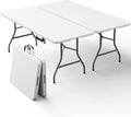 2 Pack 6ft Folding Table, Foldable Plastic Portable Picnic Table, White | Camping Table with Carry Handle Half-fold Design for Indoors/Outdoors Use Party Wedding Dining Table for Home Dorm Yard