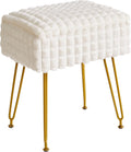 IBUYKE Rectangle Vanity Chair Ottoman, Footrest Stool, White WBD004W | Storage Space Footstool Vanity Stool Dressing Table Chair Anti-Slip Feet Makeup Room Bedroom Square Grid Pattern