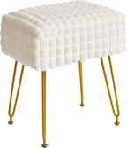 IBUYKE Rectangle Vanity Chair Ottoman, Footrest Stool, White WBD004W | Storage Space Footstool Vanity Stool Dressing Table Chair Anti-Slip Feet Makeup Room Bedroom Square Grid Pattern