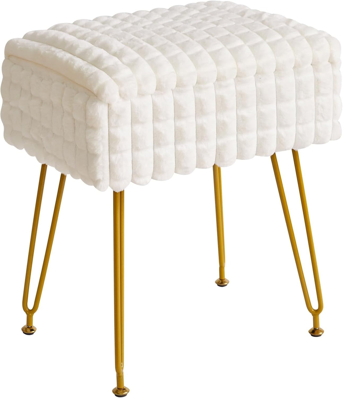 IBUYKE Rectangle Vanity Chair Ottoman, Footrest Stool, White WBD004W | Storage Space Footstool Vanity Stool Dressing Table Chair Anti-Slip Feet Makeup Room Bedroom Square Grid Pattern