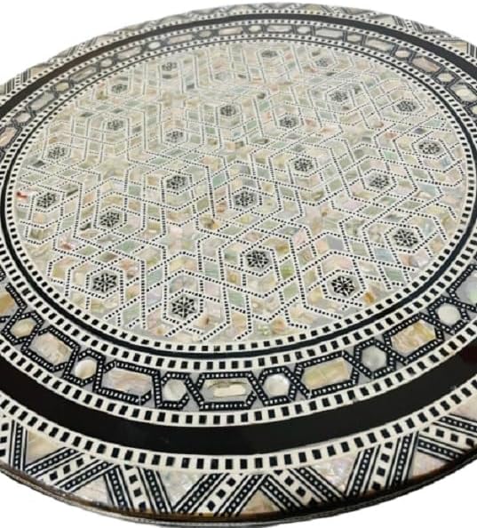 Morrocan Table Design Mother of Pearl Inlaid,Arabic Side Corner cofee Table for Living Room (Round Star)
