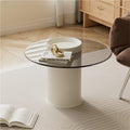 Modern Round Coffee Table with Tempered Glass Top, Small Metal Accent End Table with Tray Design for Living Room, Bedroom, or Office, 23.6''W* 17.7''H(White B)