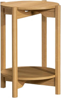 Round Two-Tier Accent End Table, Wood Composite Construction with All-Side Finished Surface and Open Storage Shelving