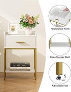Nightstand,3-Tier Modern Night Stand,Bedside Table with Storage Drawer and Shelf,Small Side Table for Bedroom,Living Room,White