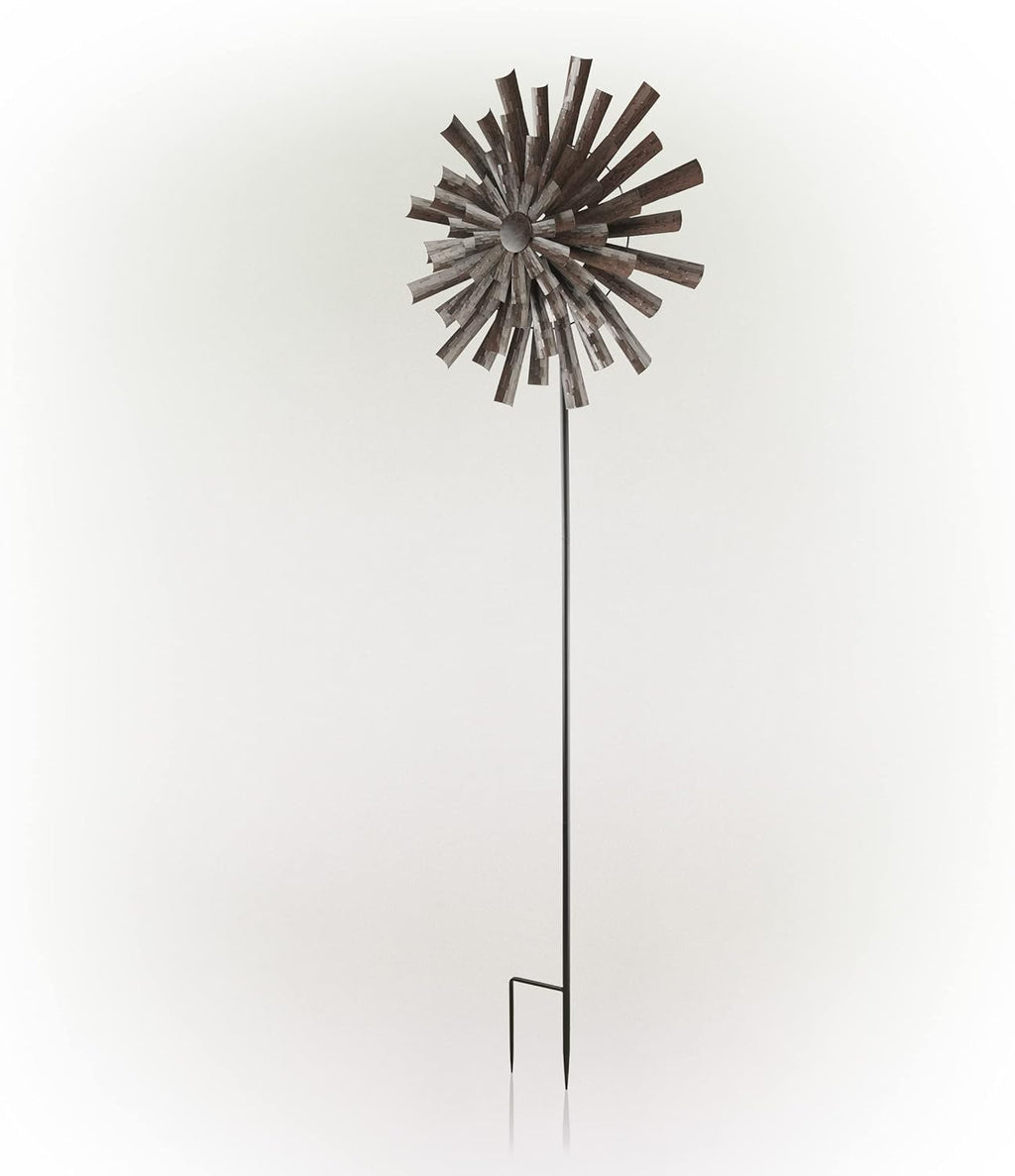 Alpine Corporation 81" Tall Outdoor Kinetic Flower Wind Spinner Stake Yard Decoration, Bronze