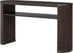 Vintage Farmhouse Console Table with Fluted Legs & Ash Veneer Top - Oval Entryway Sofa Table, Rustic Accent with Open Storage Shelf, Distressed Finish Options (Espresso9)