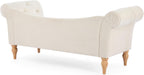 Christopher Knight Home Ucal Velvet Upholstered End of Bed Ottoman, Wooden Living Room Ottoman Bench with Curved Arms, Long Entryway Bench with Button Tufting, Long Seating for Bedroom, Beige