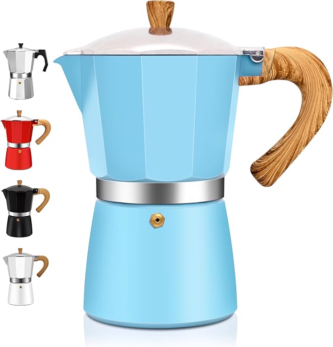 6 Cup Aluminum Espresso Stovetop Moka Pot Express Coffee Maker Percolator Italian Classic Mocha Coffee Machine for Italian and Cuban Cafe Brewing for Home & Camping 300ml 10oz