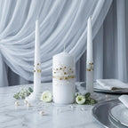 Unity Candle Set - Wedding Ceremony & Reception – 6” Pillar & Two 10” Taper Candles – Long Burning Unity Candles for Marriage Ritual – Handmade in USA – Diamond |Gold