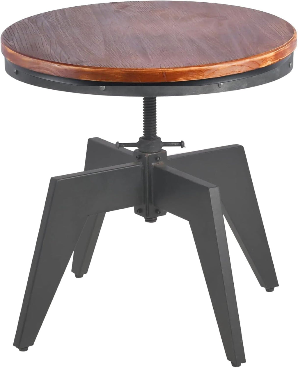 Topower Industrial Retro Round Table End Table Antique Height Ajustable Black Cast Iron Base Bar Table Farmhouse Wood Desktop End Table
