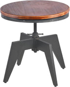 Topower Industrial Retro Round Table End Table Antique Height Ajustable Black Cast Iron Base Bar Table Farmhouse Wood Desktop End Table