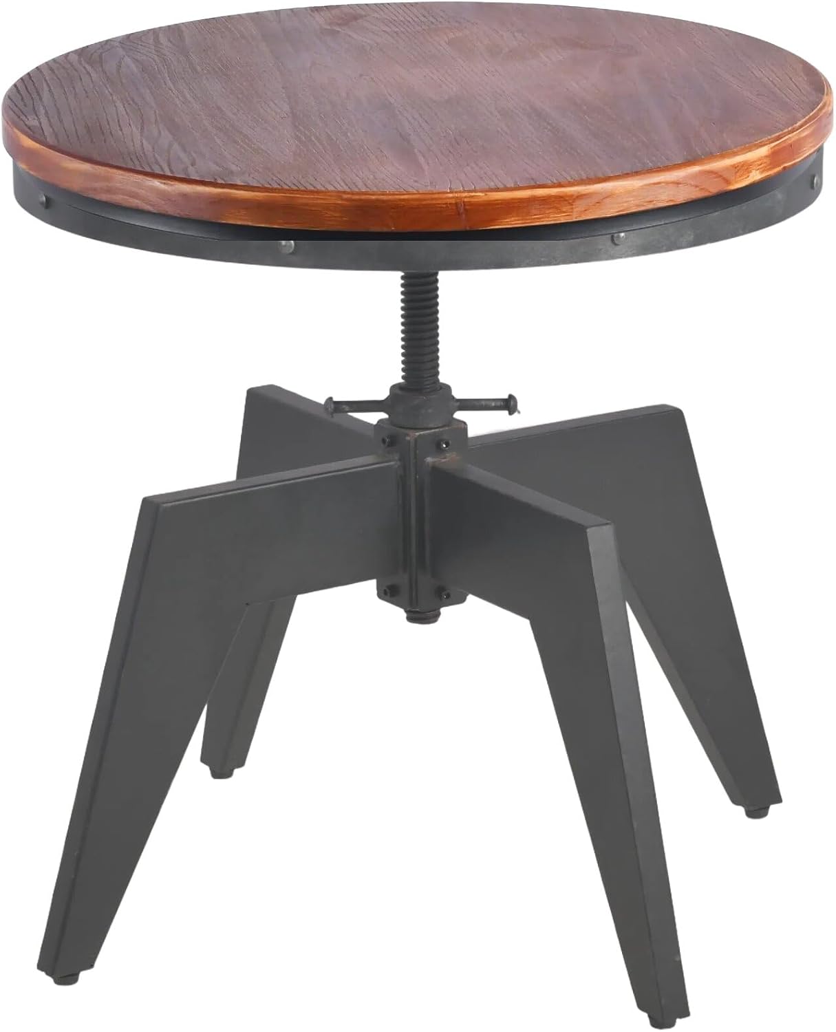 Topower Industrial Retro Round Table End Table Antique Height Ajustable Black Cast Iron Base Bar Table Farmhouse Wood Desktop End Table