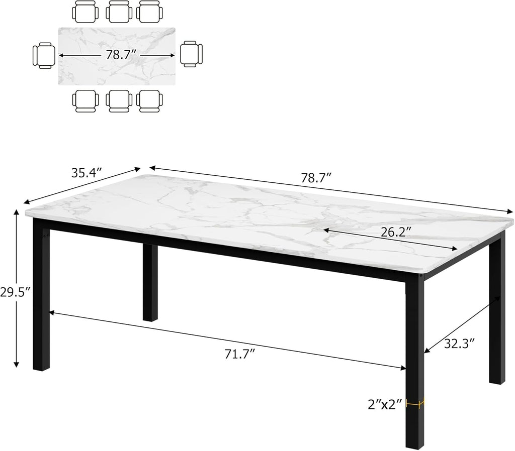 Garvee 79 Inch Dining Table for 6, Farmhouse Wooden Kitchen Tables for Family, Rectangular Industrial Style Dining Room Table with Sturdy Metal Frame, Long Desk for Restaurant, Kitchen, White&Black