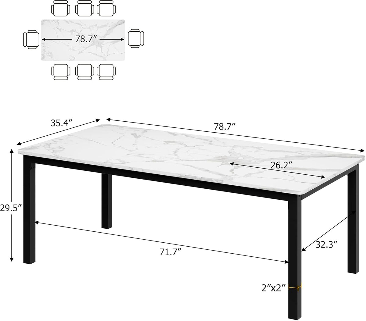 Garvee 79 Inch Dining Table for 6, Farmhouse Wooden Kitchen Tables for Family, Rectangular Industrial Style Dining Room Table with Sturdy Metal Frame, Long Desk for Restaurant, Kitchen, White&Black
