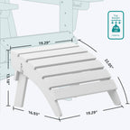 SERWALL Folding Adirondack Ottoman Set of 2, No-Assembly Outdoor Footstool, High Impact Polystyrene Folding Adirondack Footrest, White