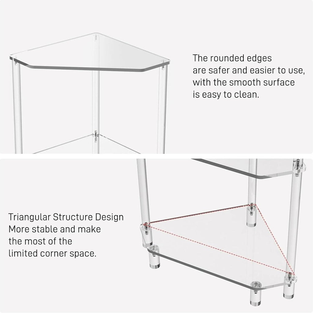 65cm / 25.6in Clear Acrylic Triangle End Table,3 Tier Acrylic Corner Side Table with Tempered Glass Shelfr,for Living Room Bedroom, Corner Display Rack Storage