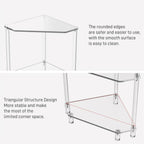 65cm / 25.6in Clear Acrylic Triangle End Table,3 Tier Acrylic Corner Side Table with Tempered Glass Shelfr,for Living Room Bedroom, Corner Display Rack Storage