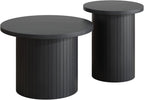 LUXOAK Nesting Coffee Table Set of 2, Mid Century Modern Round Coffee Tables, Wood Slat Side Table Set for Living Room, Office, Balcony, Textured Black