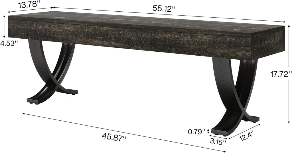 Tribesigns Entryway Shoe Bench, 55-Inch Wooden Shoe Bench with Metal X-Shaped Legs, Industrial Long End of Bed Stool with Seating for Living Room, Bedroom, Hallway, Porch (Oak & Black)