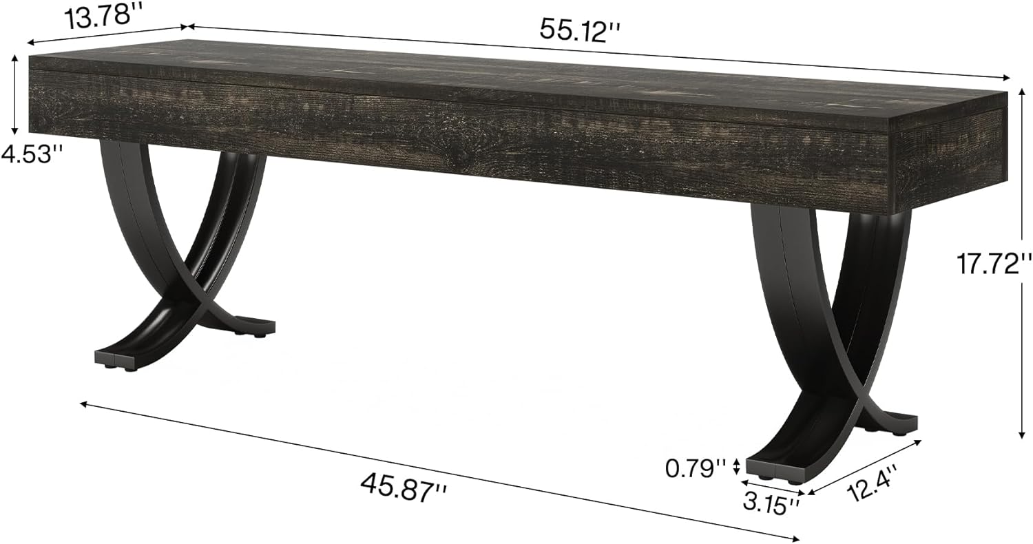 Tribesigns Entryway Shoe Bench, 55-Inch Wooden Shoe Bench with Metal X-Shaped Legs, Industrial Long End of Bed Stool with Seating for Living Room, Bedroom, Hallway, Porch (Oak & Black)