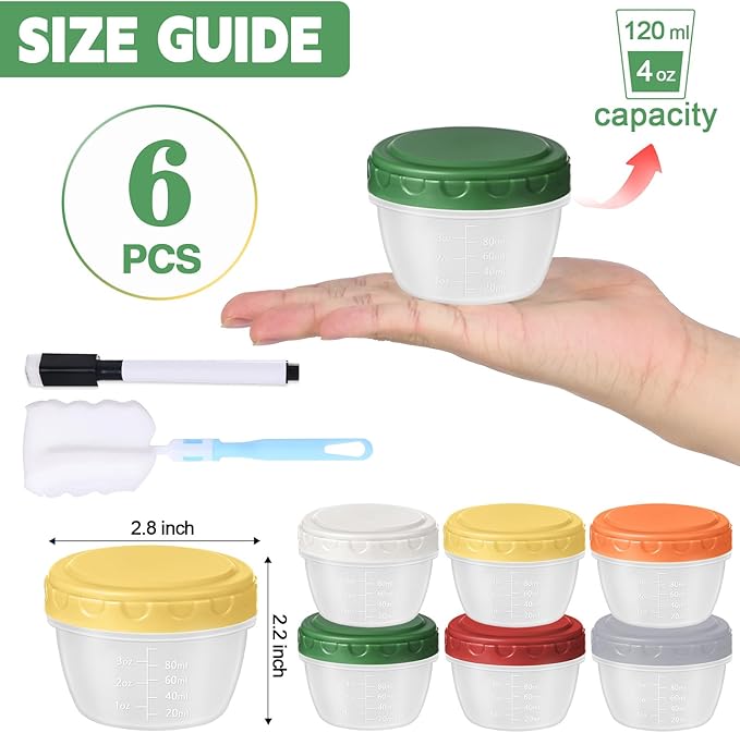 6pcs 4 oz Small Plastic Containers with Lids, Reusable 1/2 Cup Small Food Storage Containers, Leakproof, Microwave Dishwasher Freezer Safe