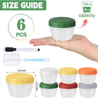 6pcs 4 oz Small Plastic Containers with Lids, Reusable 1/2 Cup Small Food Storage Containers, Leakproof, Microwave Dishwasher Freezer Safe