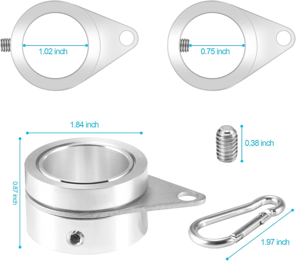 Flag Pole Rings, 1" Spinning Flagpole Ring Clips, 2 Pcs Aluminum Alloy & Steel 360° Rotating Anti Wrap Flag Mounting Rings with Snap Carabiners for 0.75-1.02 Inch Diamete Flagpole (Φ1, Silver)