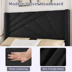 BarnFurin Queen Bed Frame with Geometric Wingback Headboard, Black