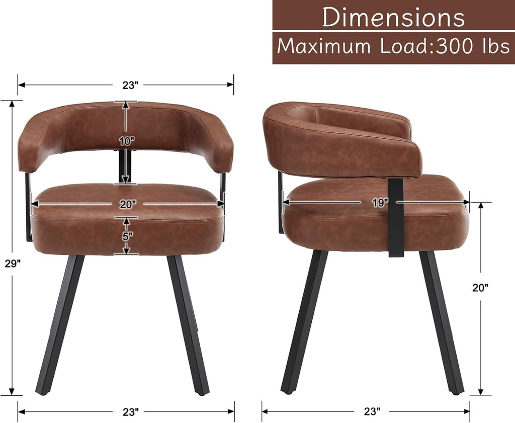 Shunzhi Brown Upholstered Leather Dining Chairs Set of 6 Modern Barrel Dining Room Chairs Comfy Kitchen Chairs Armless PU Side Chair with Curved Back for Living Room/Restaurant