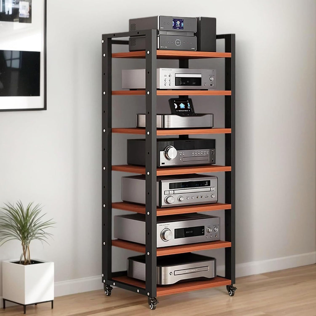 7-Tier Heavy Duty Audio Component Rack, 140cm Tall - Hifi Amplifier Rack | Audio-Video Shelving Adjustable - CD Record Player Stereo AV Receiver Equipment Cabinet Display Stand