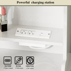 Ieejdn Makeup Vanity Desk with Mirror and Lights, Vanity Desk with 8 Drawers & Storage Shelves, Vanity Table with Power Outlet, 3 Color Modes & Adjustable Brightness Dressing Table, Bedroom,White