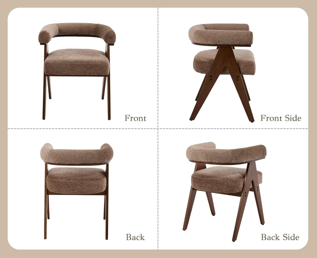 CIMOTA Barrel Wooden Dining Chairs with Arms Set of 2, Farmhouse Fabric Upholstered Kitchen Chairs with Walnut Wood Legs Contemporary Armchairs Accent Side Chairs for Dining Living Room,Chenille Khaki