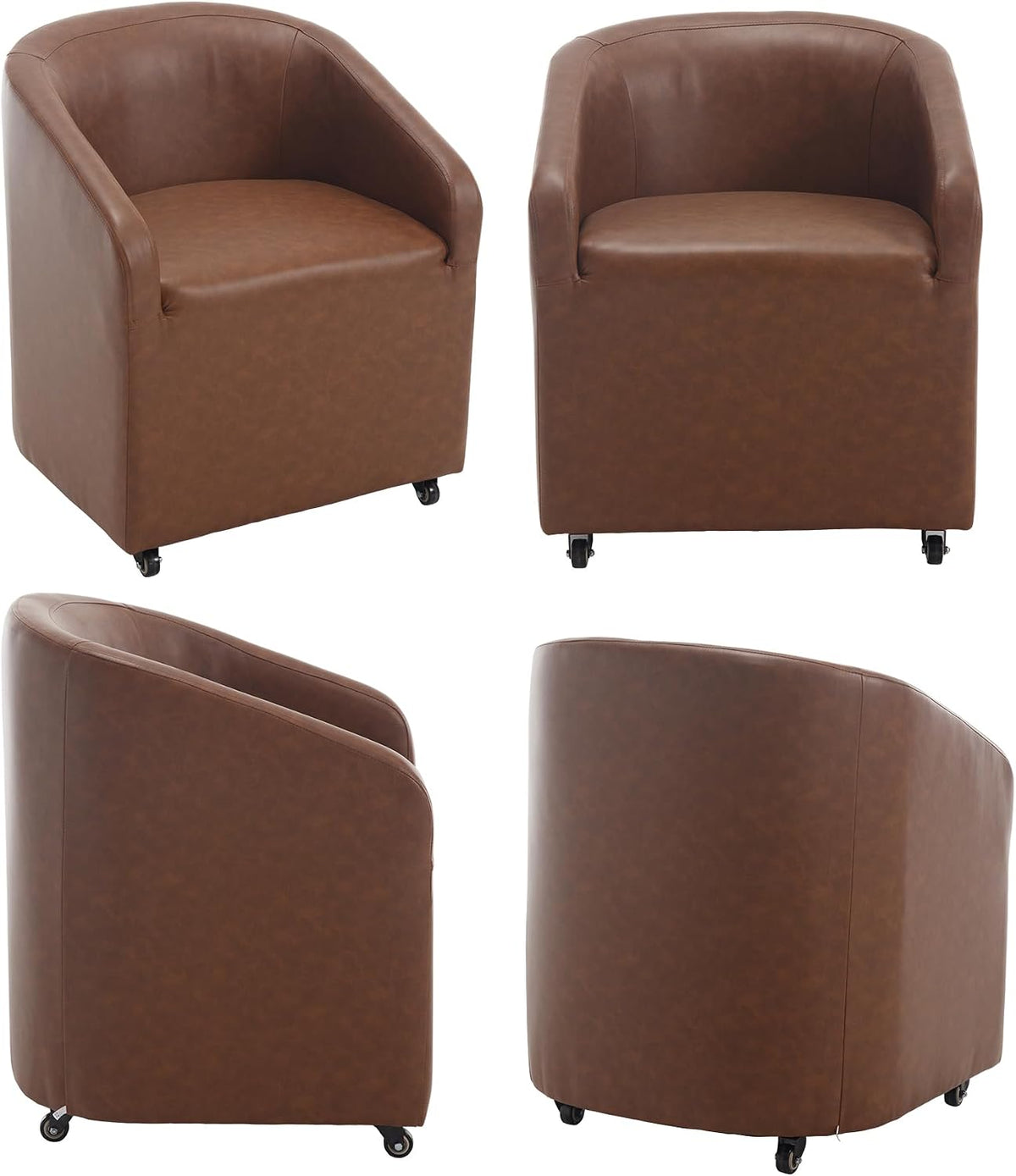 BESTANO Set of 2 Modern Upholstered Dining Chairs with Swivel Casters, Faux Leather Barrel Back Accent Side Chair for Dining Room Living Room,Brown